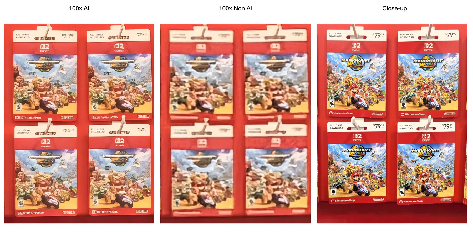 Ingezoomde foto met en zonder AI versus close-up